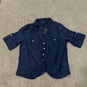 BNWT INC International Concepts Navy Blue Woven Shirt Size Medium